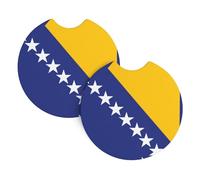 Sottobicchieri per interni auto, con stampa bandiera della Bosnia ed Erzegovina, confezione da 2 sottobicchieri universali, accessori decorativi per auto