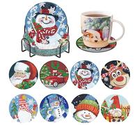 Sottobicchieri per pittura a mosaico con supporto, sottobicchieri natalizi, arte natalizia con diamanti, kit fai da te per principianti, adulti e bambini, idea regalo (pupazzo di neve auto)
