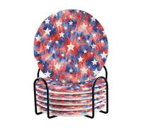 Sottobicchieri per ufficio con motivo a stelle patriottiche e colori ad acquerello, rosso, bianco, blu, con supporto, set di 6 sottobicchieri assorbenti per bevande, regalo di inaugurazione della casa