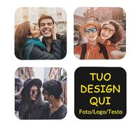Sottobicchieri Personalizzati con Foto, Set di Sottobicchieri in Pelle PVC con Immagine e Testo, Regalo Personalizzato per Coppie, Famiglia e Amici, Tappetini per Bicchieri e Tazze, Quadrati, 4 Pezzi