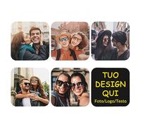 Sottobicchieri Personalizzati con Foto, Set di Sottobicchieri in Pelle PVC con Immagine e Testo, Regalo Personalizzato per Coppie, Famiglia e Amici, Tappetini per Bicchieri e Tazze, Quadrati, 6 Pezzi