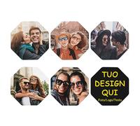Sottobicchieri Personalizzati con Foto, Set di Sottobicchieri in Pelle PVC con Immagine e Testo, Regalo Personalizzato per Coppie, Famiglia e Amici, Tappetini per Bicchieri e Tazze, Ottagonali,6 Pezzi