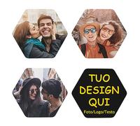 Sottobicchieri Personalizzati con Foto, Set di Sottobicchieri in Pelle PVC con Immagine e Testo, Regalo Personalizzato per Coppie, Famiglia e Amici, Tappetini per Bicchieri e Tazze, Esagonali, 4 Pezzi