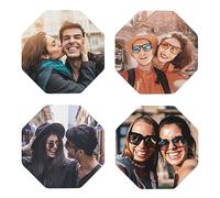 Sottobicchieri Personalizzati con Foto, Set di Sottobicchieri in Pelle PVC con Immagine e Testo, Regalo Personalizzato per Coppie, Famiglia e Amici, Tappetini per Bicchieri e Tazze, Ottagonali,4 Pezzi