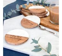 Sottobicchieri personalizzati in legno di marmo, con nome inciso, tazze da caffè, tè, per famiglia, coppie, addio al nubilato, regali di inaugurazione della casa (2 pezzi)