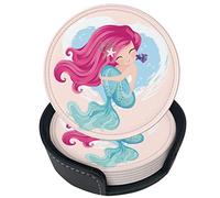 sottobicchieri pezzi di in pelle a forma di sirena con pesciolino per bevande con supporto, set di sottobicchieri, per tazze da tavolo, per soggiorno, cucina, caffè, decorazioni