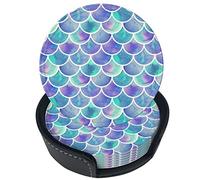 sottobicchieri pezzi di in pelle con motivo a squame di sirena, con supporto, per bevande, set di sottobicchieri, da tavolo per soggiorno, cucina, caffè, decorazioni