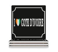 Sottobicchieri quadrati in ceramica, 4 pezzi, con scritta "I Love Cote D'Ivoire", per proteggere il tavolo, il tavolino da caffè, l'ufficio, la casa, idea regalo