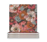 Sottobicchieri quadrati in ceramica, motivo floreale vintage, per proteggere il tavolo, il tavolino da caffè, l'ufficio, la casa, idea regalo per l'inaugurazione della casa, confezione da 4 pezzi