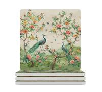 Sottobicchieri quadrati in ceramica, motivo pavoni cineserie con motivo floreale, per proteggere il tavolo, il tavolino da caffè, l'ufficio, la casa, idea regalo per l'inaugurazione della casa