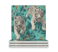 Sottobicchieri quadrati in ceramica, motivo tigri bianche con strisce nere, per proteggere il tavolo, il tavolino da caffè, l'ufficio, la casa, idea regalo per l'inaugurazione della casa, confezione