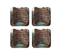 Sottobicchieri quadrati stampati per libri da biblioteca, 4 pezzi, per bere, sottobicchieri in pelle per la protezione del tavolo e della decorazione della casa