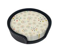 Sottobicchieri retrò di metà secolo per bevande, rotondi in pelle con supporto, set da 6 per proteggere il piano del tavolo, accessori da scrivania, ufficio, casa, decorazione della stanza