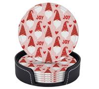 Sottobicchieri rosa a pois con supporto per bevande, motivo gnomi dei cartoni animati, set di 6 sottobicchieri rotondi in pelle resistenti al calore, per proteggere il tavolo, decorazioni per la casa,