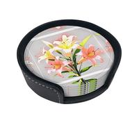 Sottobicchieri rotondi con bouquet di gigli in piena fioritura, set da 6 pezzi, in poliuretano, adatti per casa, ufficio, ristorante e altre scene