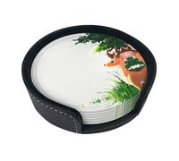 Sottobicchieri rotondi con cervo che guarda la distanza, set da 6 pezzi, in poliuretano, adatti per casa, ufficio, ristorante e altre scene