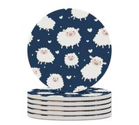 Sottobicchieri rotondi con motivo a pecorelle e base in sughero per la protezione del tavolo e l'arredamento della casa, 6 pezzi