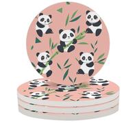 Sottobicchieri rotondi in ceramica per proteggere il tavolo, con simpatico panda e bambù per decorare la casa, regali di inaugurazione della casa, set di 4