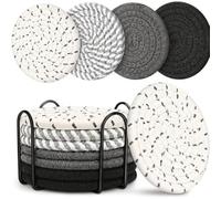 Sottobicchieri Rotondi in Cotone Intrecciato con Portabicchieri Set da 8 Pezzi Antiscivolo per Bevande Calde e Fredde - Ideali per Casa, Ufficio, Bar e Ristorante (Grigio nerastro)