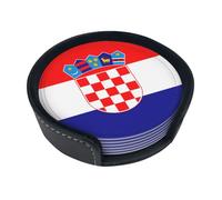 Sottobicchieri rotondi in pelle con bandiera della Repubblica di Croazia (set di 6) Decorazioni da tavola delicate e morbide, adatte per tazze da caffè, tazze, ecc.