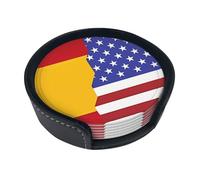 Sottobicchieri rotondi in pelle con bandiera della Spagna americana (set di 6) Decorazioni da tavola delicate e morbide, adatte per tazze da caffè, tazze, ecc.
