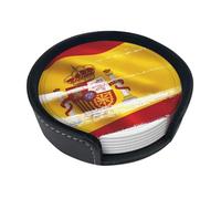 Sottobicchieri rotondi in pelle con bandiera della Spagna (set di 6) Decorazioni da tavola delicate e morbide, adatte per tazze da caffè, tazze, ecc.