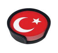Sottobicchieri rotondi in pelle con bandiera della Turchia (set di 6) Decorazioni da tavola delicate e morbide, adatte per tazze da caffè, tazze, ecc.