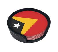 Sottobicchieri rotondi in pelle con bandiera di Timor Est (set di 6) Decorazioni da tavola delicate e morbide, adatte per tazze da caffè, tazze, ecc.