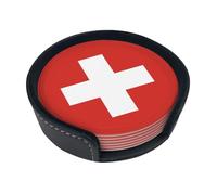 Sottobicchieri rotondi in pelle con bandiera svizzera (set di 6) Decorazioni da tavola delicate e morbide, adatte per tazze da caffè, tazze, ecc.