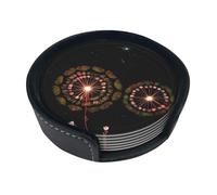 Sottobicchieri rotondi in pelle con dente di leone stellato (set di 6) Decorazioni da tavola delicate e morbide, adatte per tazze da caffè, tazze, ecc.