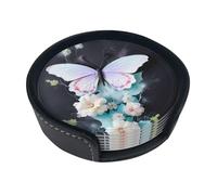 Sottobicchieri rotondi in pelle con farfalla bianca (set di 6) Decorazioni da tavola delicate e morbide, adatte per tazze da caffè, tazze, ecc.