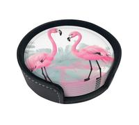 Sottobicchieri rotondi in pelle con fenicottero rosa (set di 6) Decorazioni da tavola delicate e morbide, adatte per tazze da caffè, tazze, ecc.