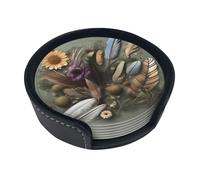 Sottobicchieri rotondi in pelle con fiore di piuma (set di 6) Decorazioni da tavola delicate e morbide, adatte per tazze da caffè, tazze, ecc.
