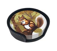 Sottobicchieri rotondi in pelle con scoiattolo che mangia noci (set di 6) Decorazioni da tavola delicate e morbide, adatte per tazze da caffè, tazze, ecc.