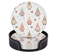 Sottobicchieri rotondi in pelle con supporto, a forma di gnomo, coccinella, fungo, foglia, set di 6, resistenti al calore, per proteggere il tavolo, decorazioni per la casa, cucina e regalo di inaug