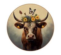 Sottobicchieri rotondi in pelle di microfibra con corona di mucca con fiore