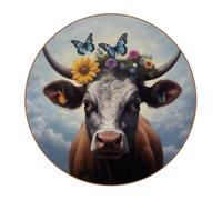 Sottobicchieri rotondi in pelle di microfibra con corona di mucca con fiori