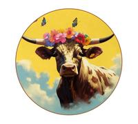 Sottobicchieri rotondi in pelle di microfibra con corona di mucca con fiori