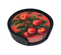 Sottobicchieri rotondi in pelle stampata con albicocca rossa (set da 6) con colori ricchi, motivi unici e facili da usare.
