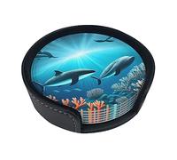 Sottobicchieri rotondi in pelle stampata con balene sotto il mare (set di 6) caratterizzano colori ricchi, motivi unici e sono facili da usare.