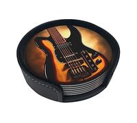 Sottobicchieri rotondi in pelle stampati a forma di chitarra strumentale (set da 6) con colori ricchi, motivi unici e facili da usare.