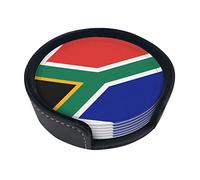 Sottobicchieri rotondi in pelle stampati con bandiera del Sud Africa (set da 6) caratterizzati da colori ricchi, motivi unici e facili da usare.