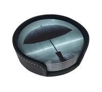 Sottobicchieri rotondi in pelle stampati con ombrello nero sotto la pioggia (set di 6) presentano colori ricchi, motivi unici e sono facili da usare.