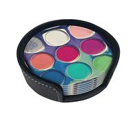 Sottobicchieri rotondi in pelle stampati con tavolozza di colori rotondi (set di 6) caratterizzati da colori ricchi, motivi unici e facili da usare.