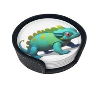 Sottobicchieri rotondi in poliuretano stampato con camaleonte di cemento (6 pezzi) - impermeabili e resistenti alle scottature, adatti per tazze da caffè, tazze da tè, bicchieri