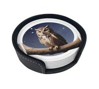 Sottobicchieri rotondi in poliuretano stampato con gufo sotto la luna (6 pezzi) - impermeabili e resistenti alle scottature, adatti per tazze da caffè, tazze da tè, bicchieri