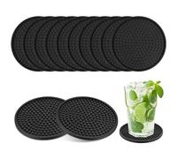 Sottobicchieri Rotondi in Silicone, 12PCS Sottobicchieri Neri Antiscivolo, Sottobicchieri Lavabili, Sottobicchieri in Silicone Resistenti al Calore per Tazze da Caffè/Bicchiere da Birra/Bicchieri Vari