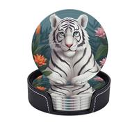 Sottobicchieri rotondi per bevande, set di 6, in pelle PU, con supporto, il re drago nel sottobicchiere per tazza di fuoco