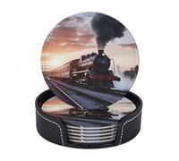 Sottobicchieri rotondi per bevande, set di 6, sottobicchieri in pelle PU con supporto, sottobicchiere per tazza da crociera in riva al mare per bere tappetino