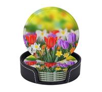 Sottobicchieri rotondi per bevande, set di 6, sottobicchieri in pelle PU con supporto, sottobicchiere per tazza da crociera in riva al mare per bere tappetino